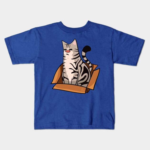 American Shorthair Cat in a Box Kids T-Shirt by KPrimeArt